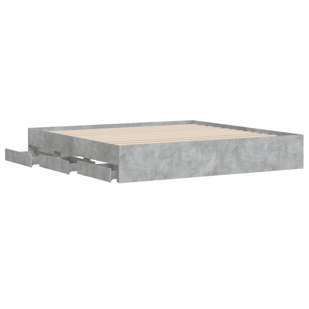 vidaXL Cadru de pat cu sertare, gri beton, 160x200 cm, lemn prelucrat