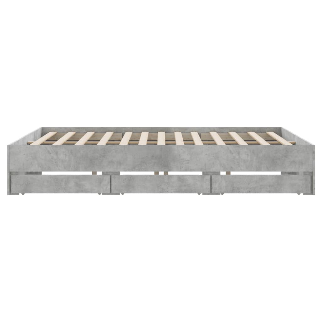 vidaXL Cadru de pat cu sertare, gri beton, 160x200 cm, lemn prelucrat