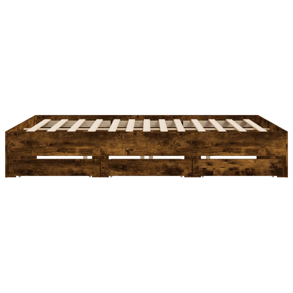 vidaXL Cadru de pat cu sertare stejar fumuriu 160x200cm lemn prelucrat