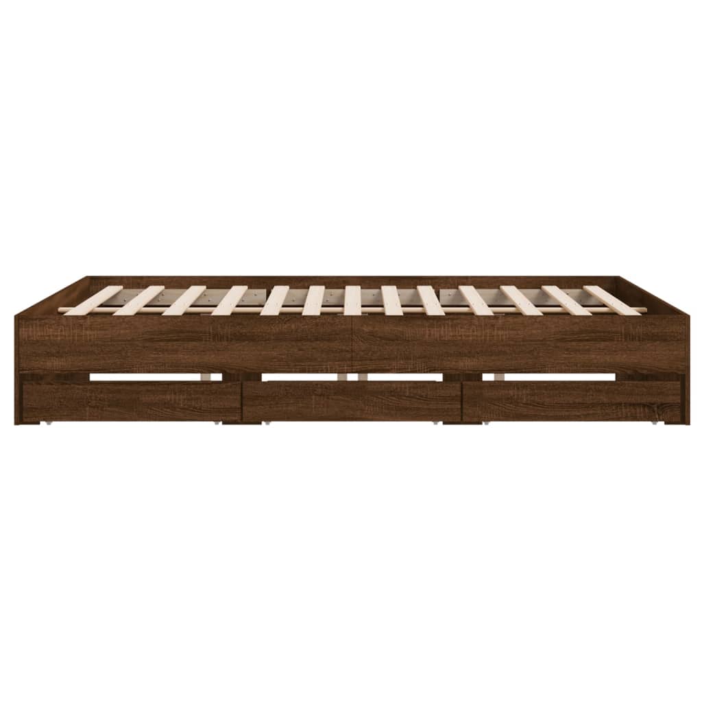 vidaXL Cadru de pat cu sertare, stejar maro, 160x200 cm lemn prelucrat
