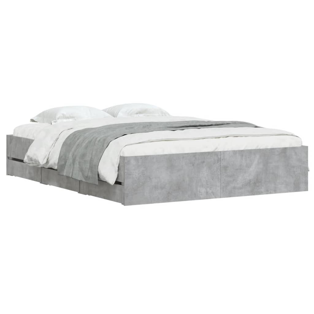 vidaXL Cadru de pat cu sertare, gri beton, 150x200 cm, lemn prelucrat vidaXL Cadru de pat cu sertare, gri beton, 150x200 cm, lemn prelucrat
