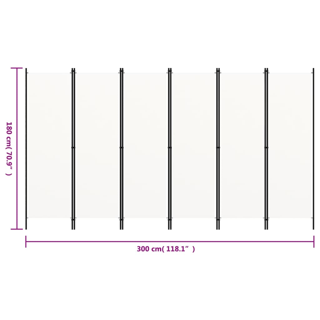 vidaXL Paravan cameră cu 6 panouri, alb, 300 x 180 cm vidaXL Paravan cameră cu 6 panouri, alb, 300 x 180 cm