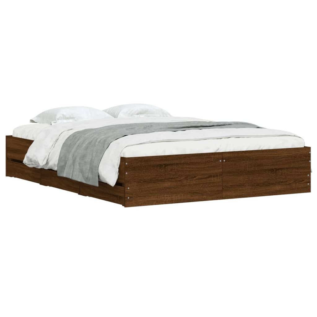 vidaXL Cadru de pat cu sertare, stejar maro, 150x200 cm lemn prelucrat