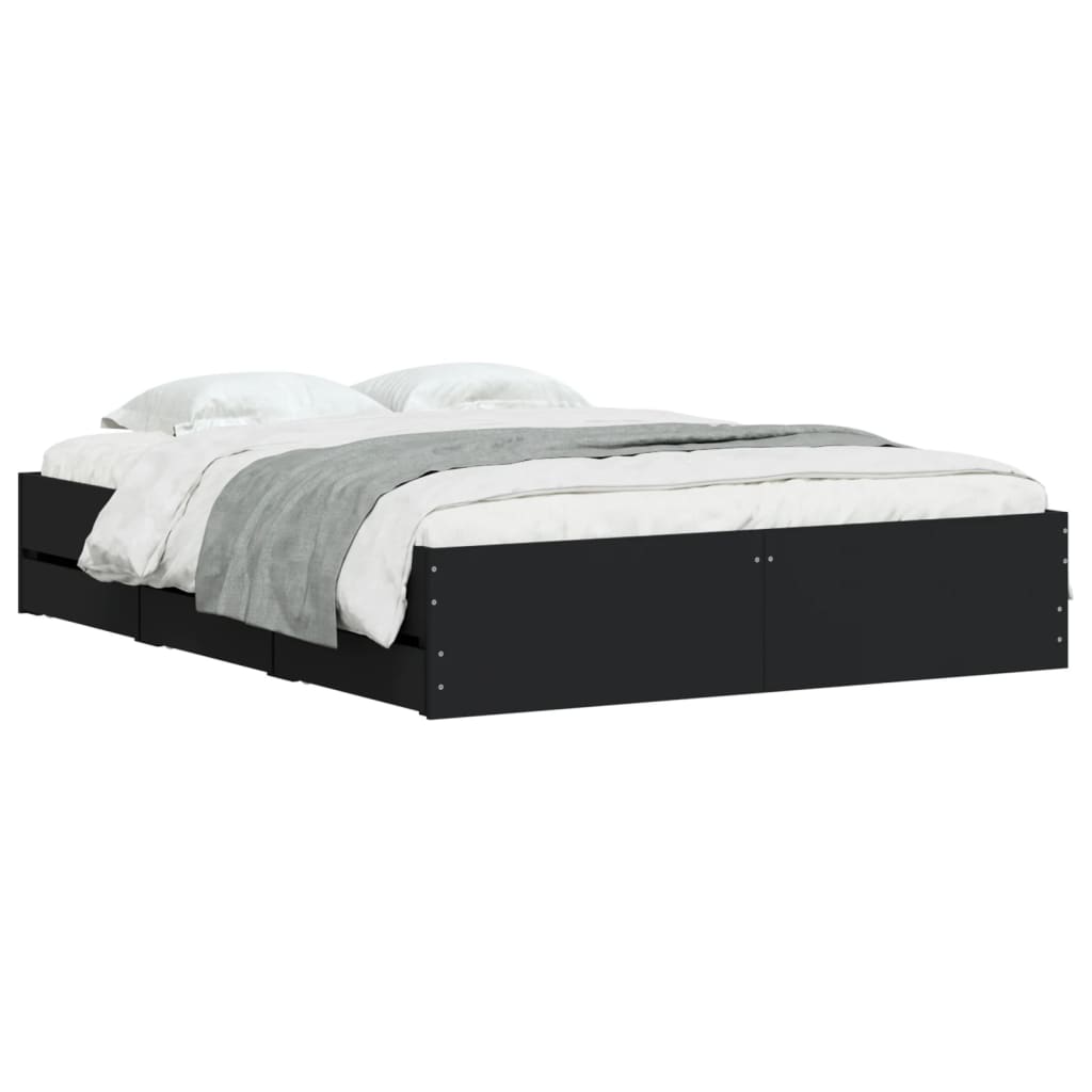 vidaXL Cadru de pat cu sertare, negru, 140x200 cm, lemn prelucrat vidaXL Cadru de pat cu sertare, negru, 140x200 cm, lemn prelucrat