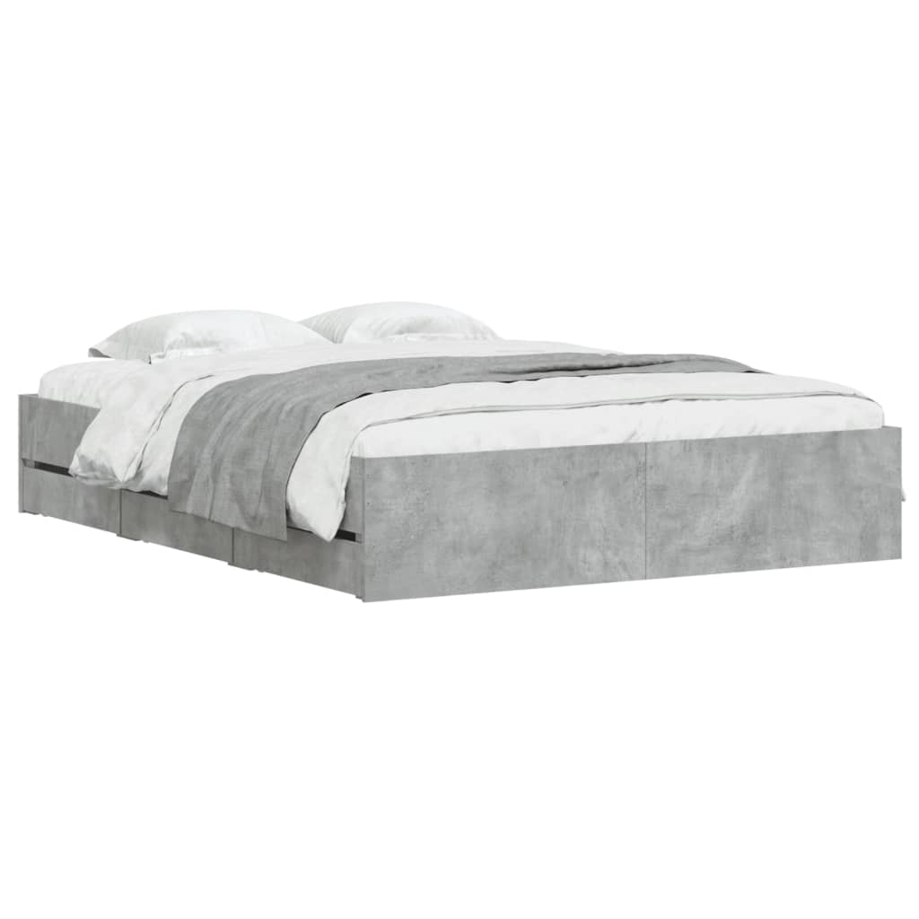 vidaXL Cadru de pat cu sertare, gri beton, 140x200 cm, lemn prelucrat vidaXL Cadru de pat cu sertare, gri beton, 140x200 cm, lemn prelucrat