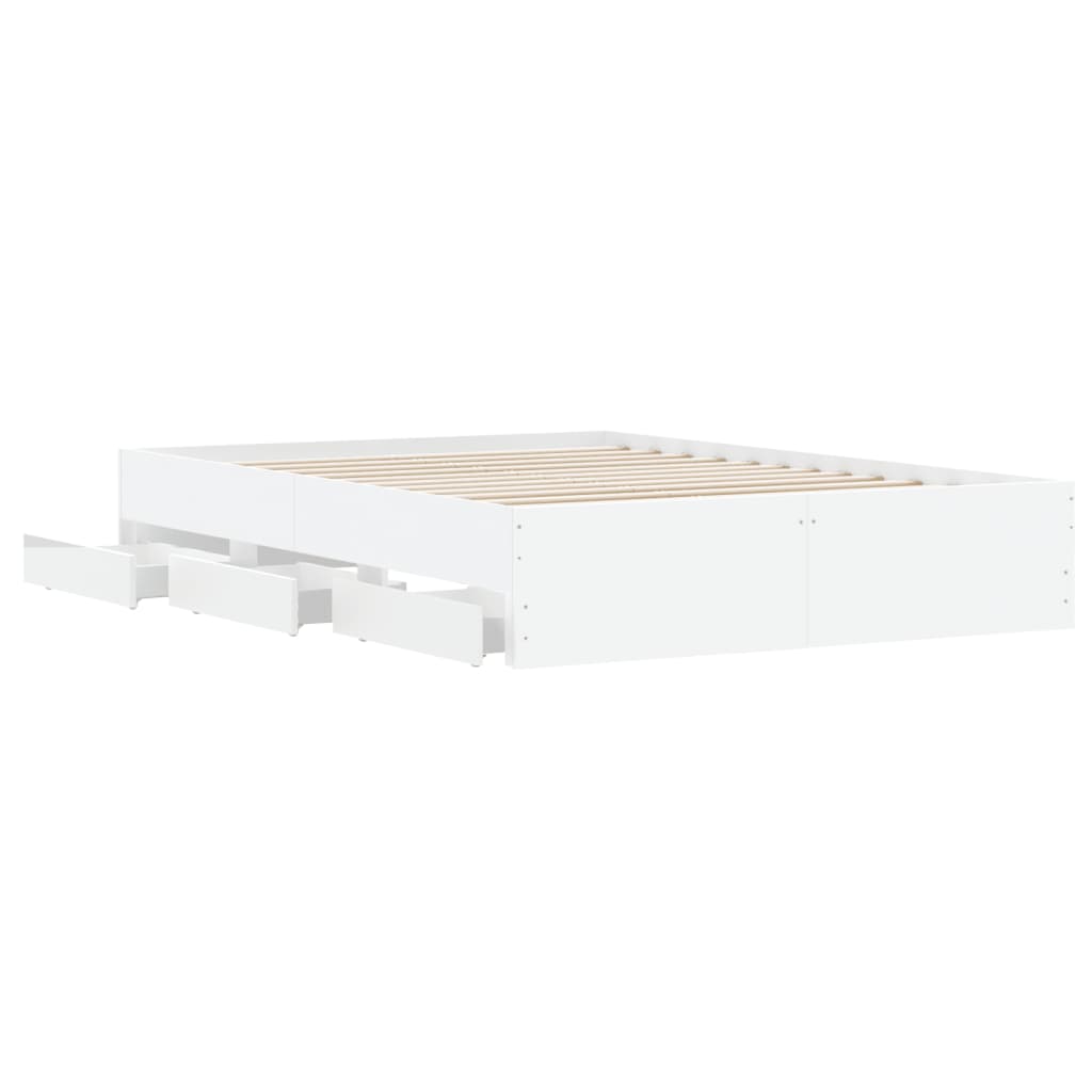 vidaXL Cadru de pat cu sertare, alb, 120x200 cm, lemn prelucrat