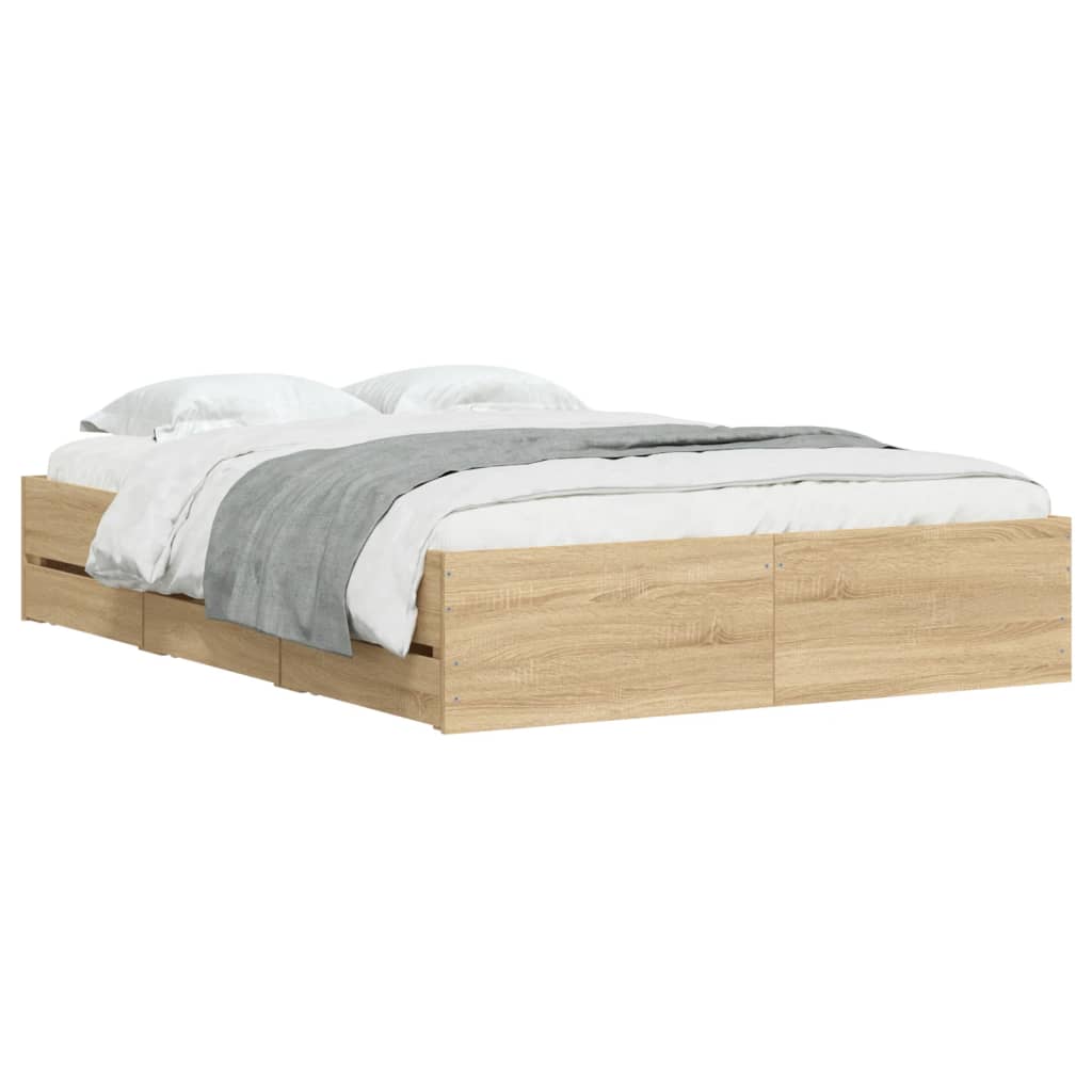 vidaXL Cadru de pat cu sertare stejar sonoma 120x200 cm lemn prelucrat vidaXL Cadru de pat cu sertare stejar sonoma 120x200 cm lemn prelucrat