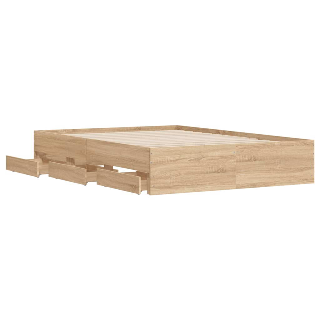 vidaXL Cadru de pat cu sertare stejar sonoma 120x200 cm lemn prelucrat vidaXL Cadru de pat cu sertare stejar sonoma 120x200 cm lemn prelucrat