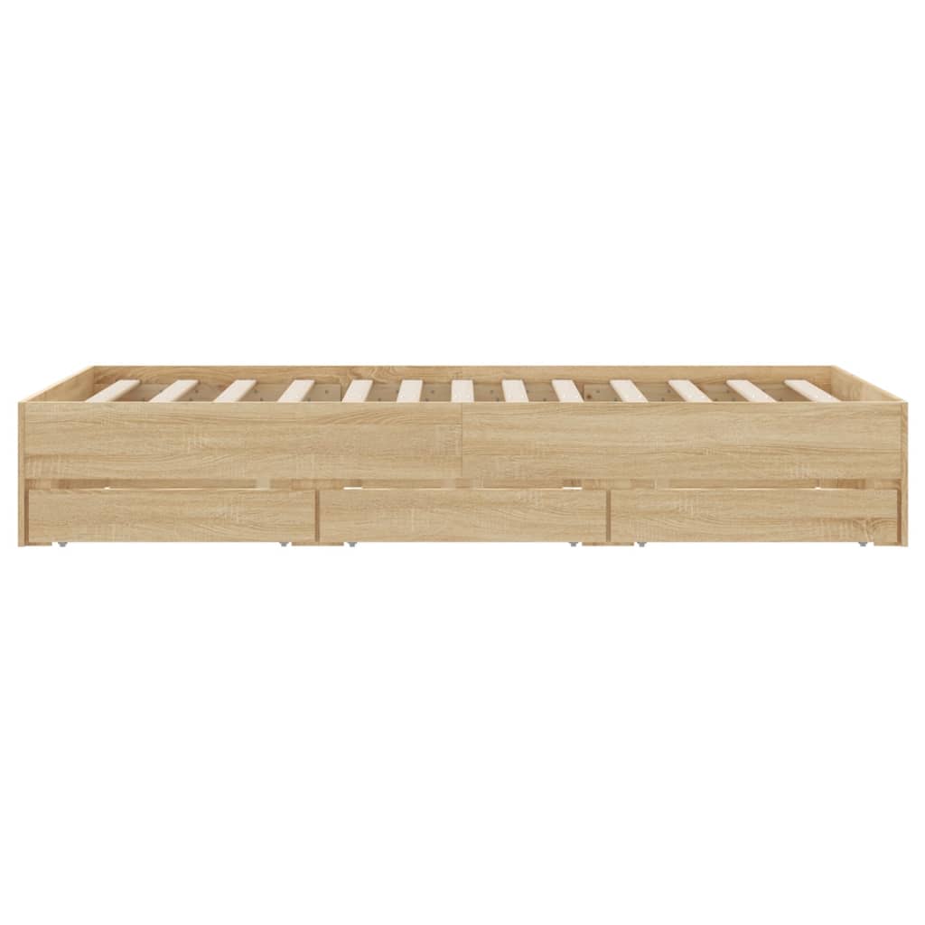 vidaXL Cadru de pat cu sertare stejar sonoma 120x200 cm lemn prelucrat vidaXL Cadru de pat cu sertare stejar sonoma 120x200 cm lemn prelucrat