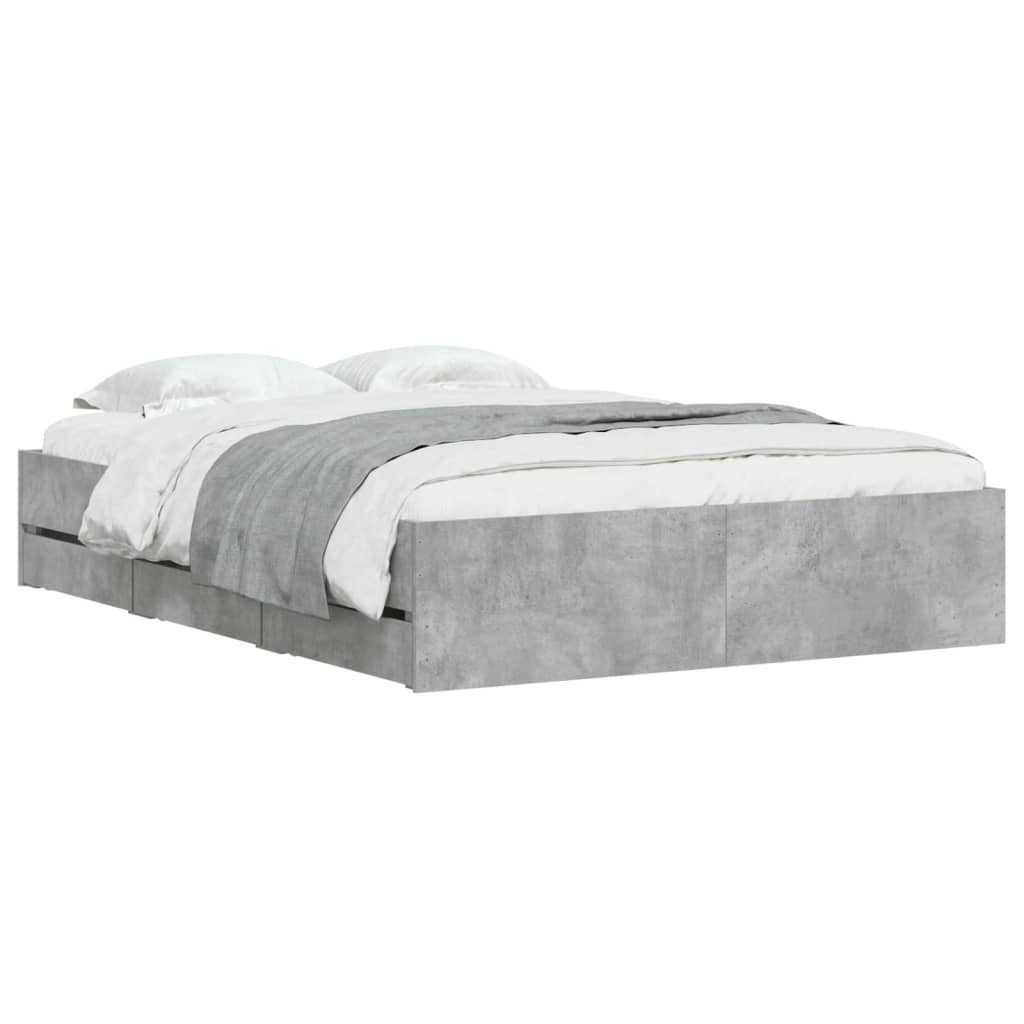 vidaXL Cadru de pat cu sertare, gri beton, 120x200 cm, lemn prelucrat vidaXL Cadru de pat cu sertare, gri beton, 120x200 cm, lemn prelucrat