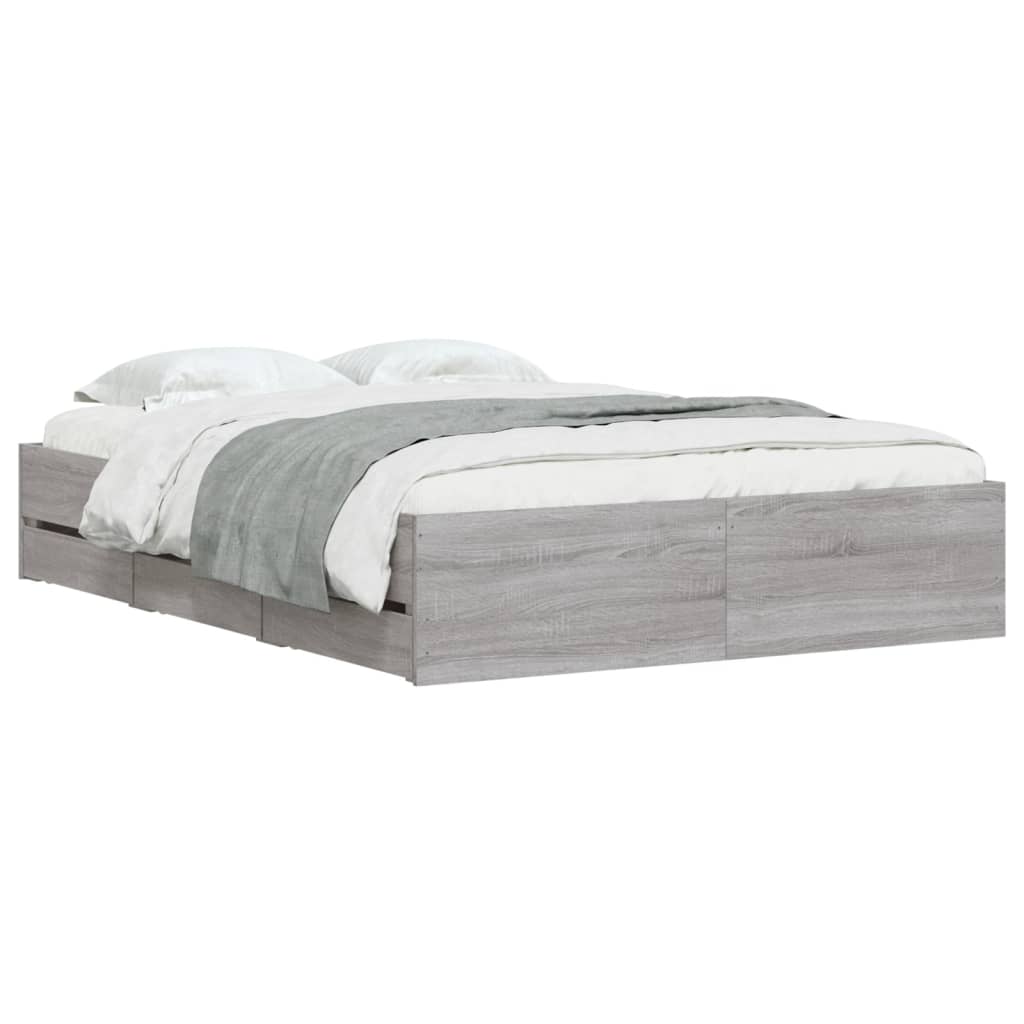 vidaXL Cadru de pat cu sertare gri sonoma 120x200 cm lemn prelucrat