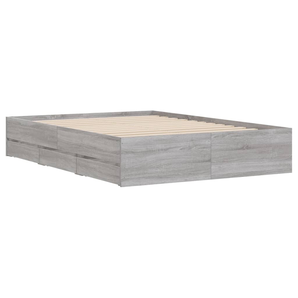 vidaXL Cadru de pat cu sertare gri sonoma 120x200 cm lemn prelucrat
