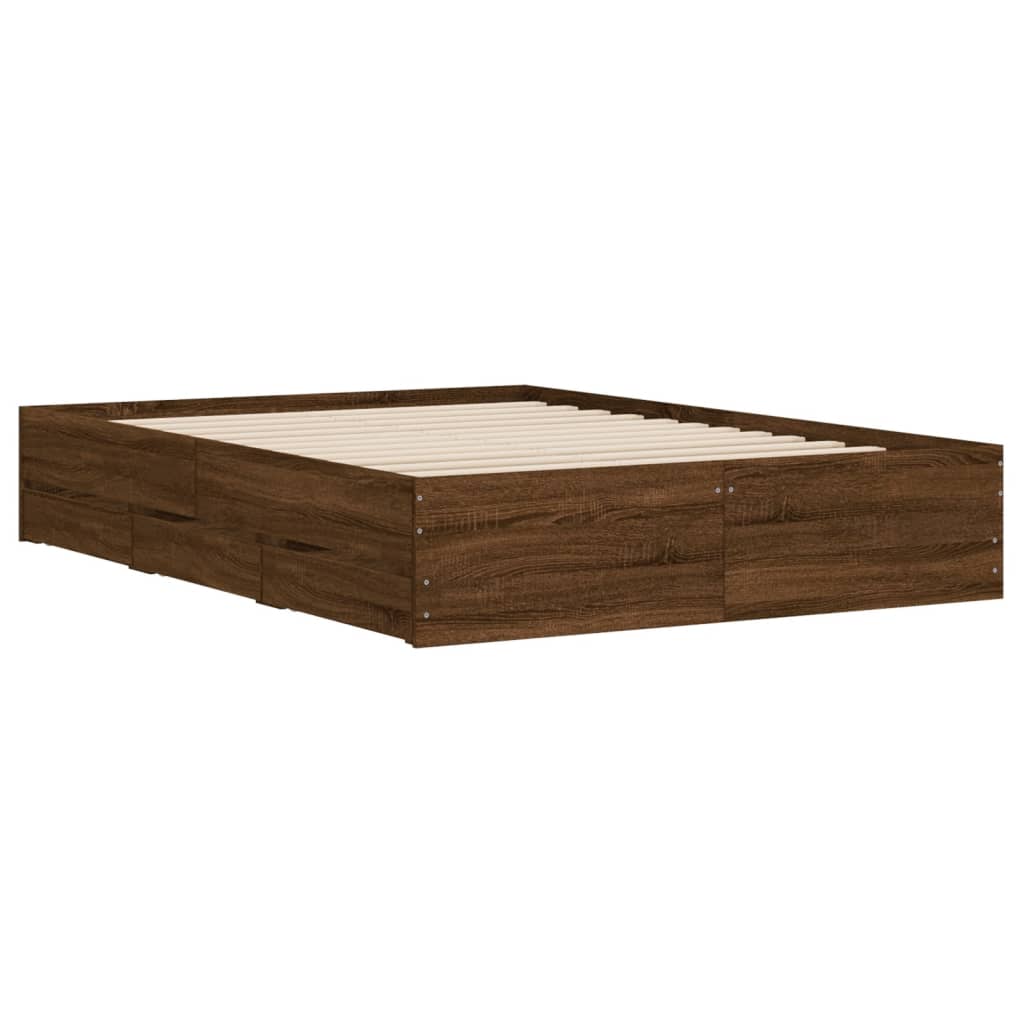 vidaXL Cadru de pat cu sertare, stejar maro, 120x200 cm lemn prelucrat