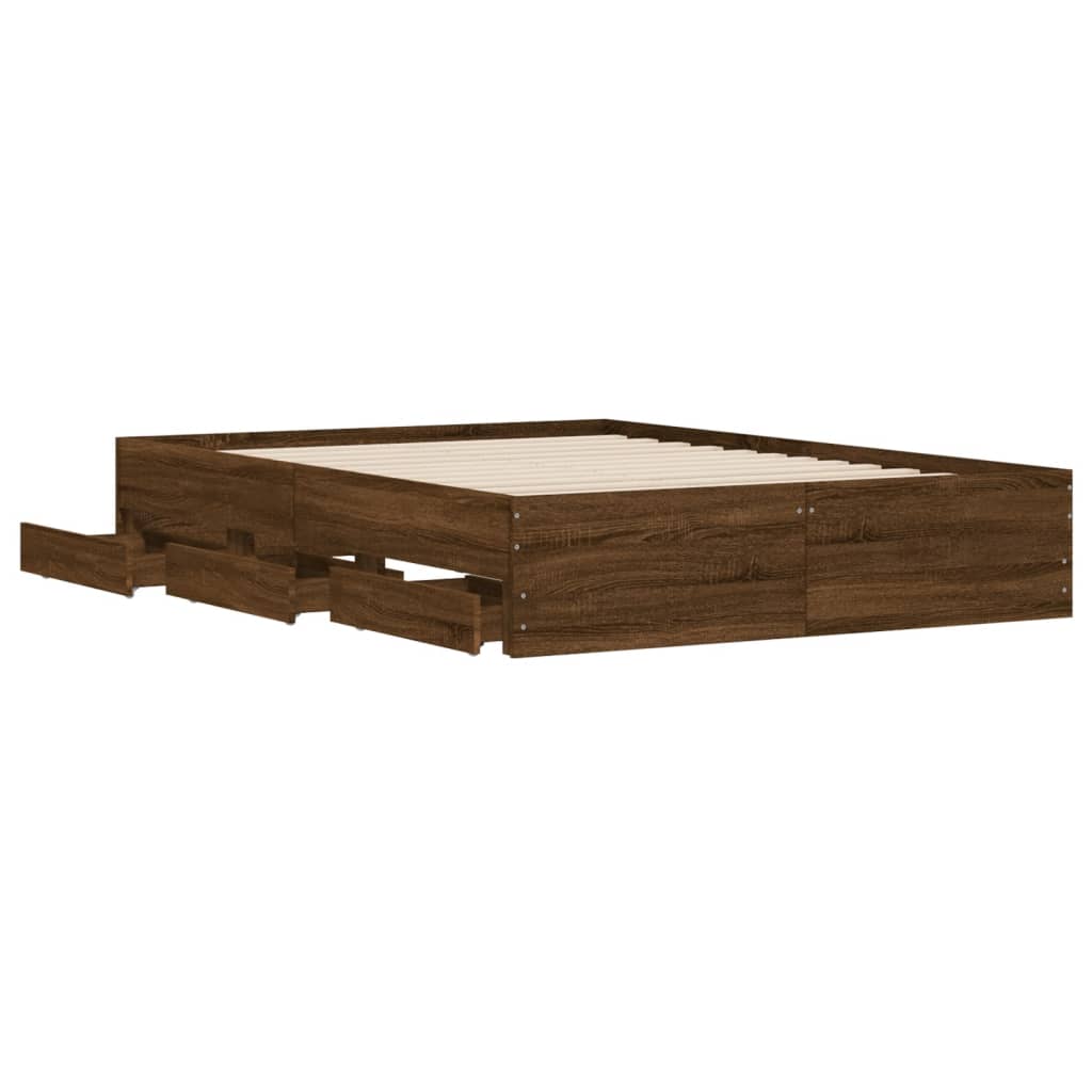 vidaXL Cadru de pat cu sertare, stejar maro, 120x200 cm lemn prelucrat