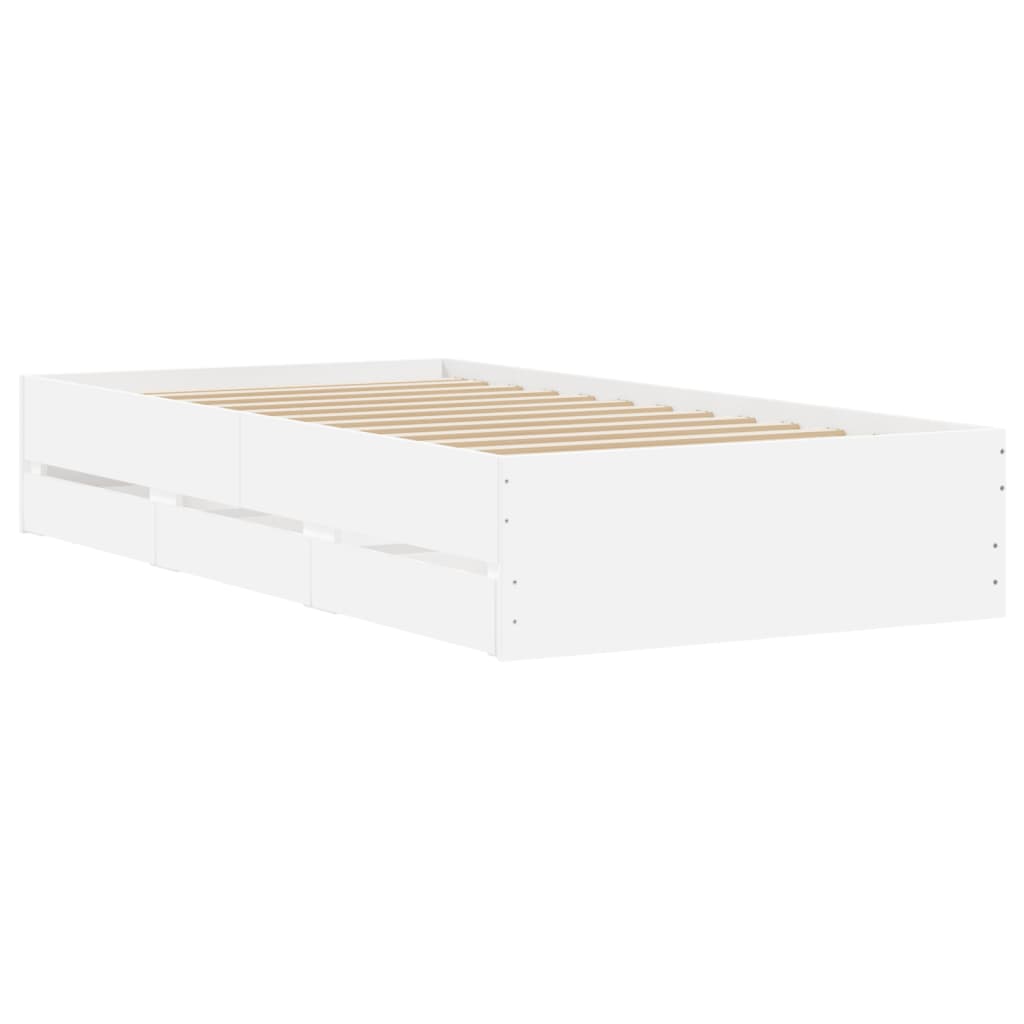 vidaXL Cadru de pat cu sertare, alb, 100x200 cm, lemn prelucrat vidaXL Cadru de pat cu sertare, alb, 100x200 cm, lemn prelucrat
