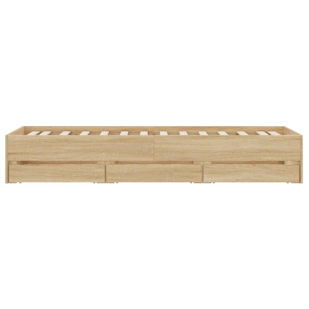 vidaXL Cadru de pat cu sertare stejar sonoma 100x200 cm lemn prelucrat vidaXL Cadru de pat cu sertare stejar sonoma 100x200 cm lemn prelucrat