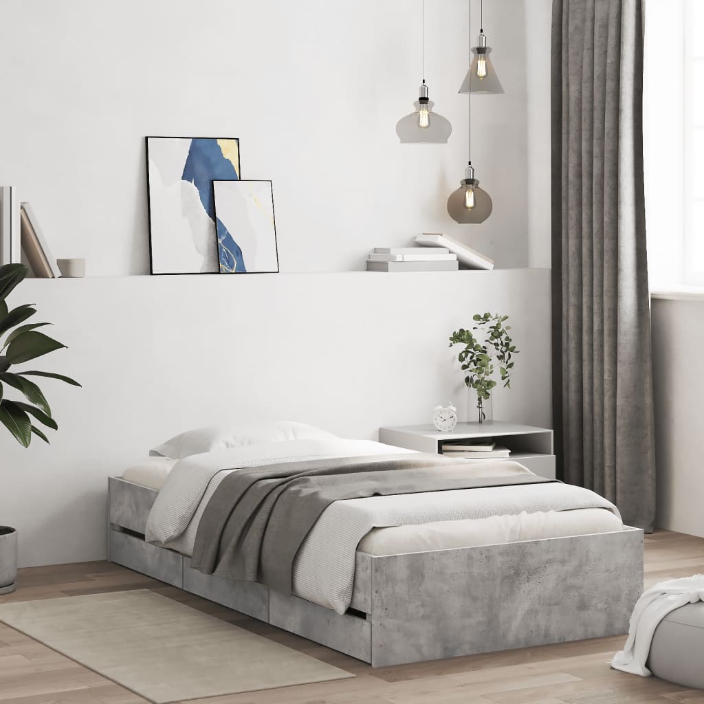 vidaXL Cadru de pat cu sertare, gri beton, 100x200 cm, lemn prelucrat vidaXL Cadru de pat cu sertare, gri beton, 100x200 cm, lemn prelucrat