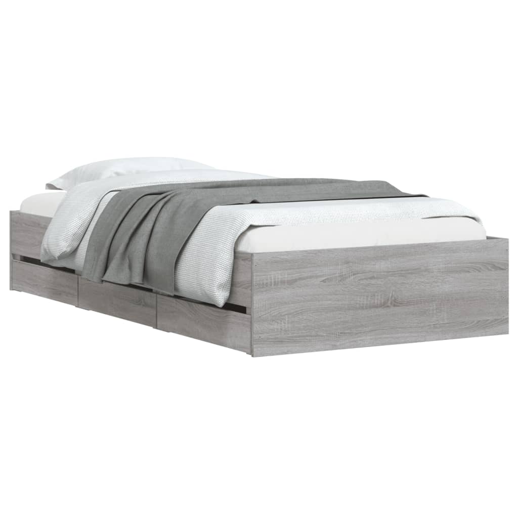 vidaXL Cadru de pat cu sertare gri sonoma 100x200 cm lemn prelucrat