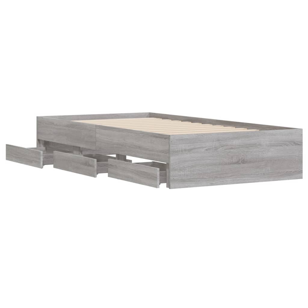 vidaXL Cadru de pat cu sertare gri sonoma 100x200 cm lemn prelucrat
