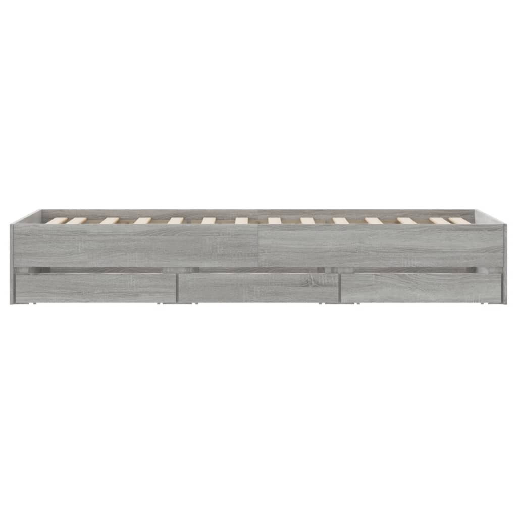 vidaXL Cadru de pat cu sertare gri sonoma 100x200 cm lemn prelucrat