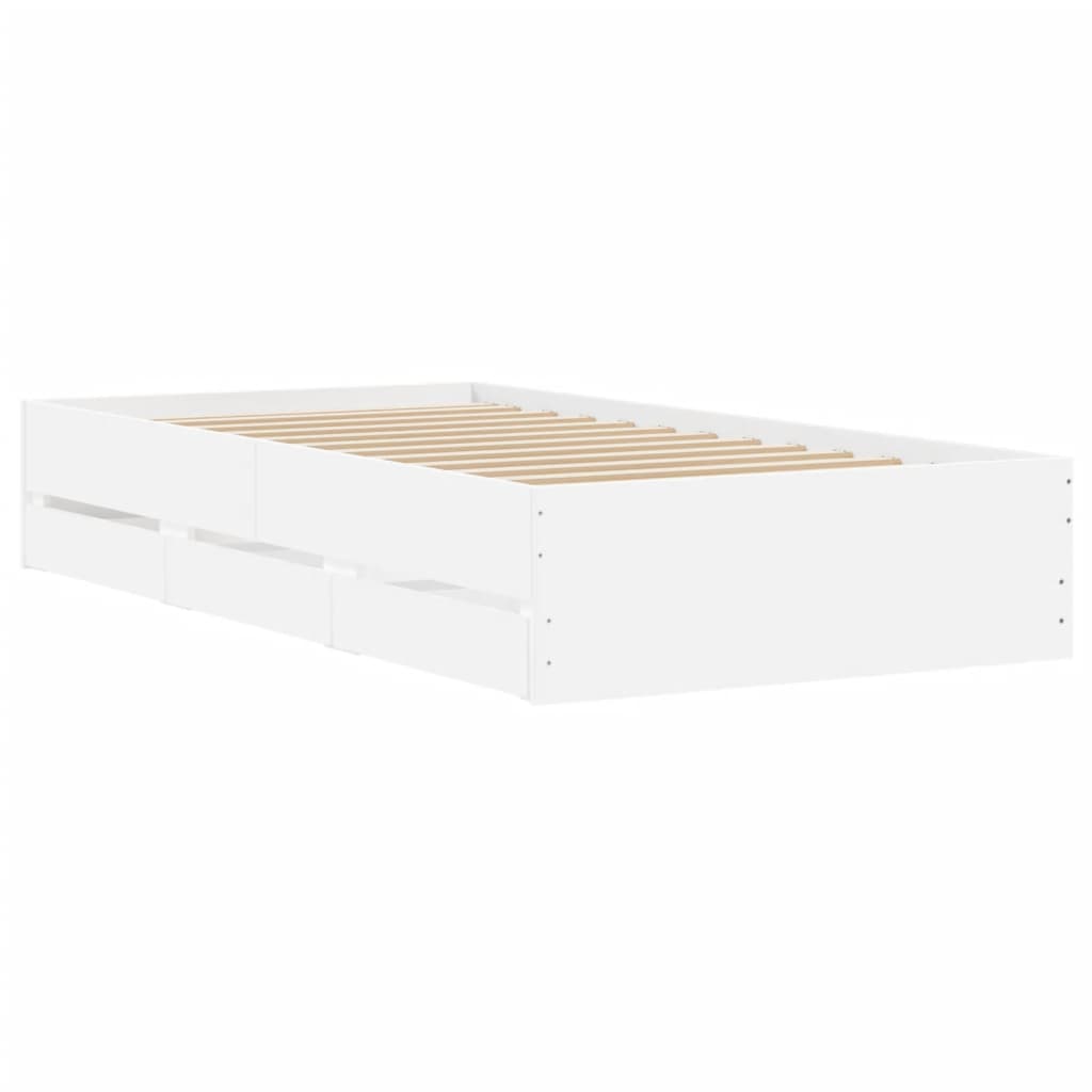 vidaXL Cadru de pat cu sertare, alb, 90x200 cm, lemn prelucrat vidaXL Cadru de pat cu sertare, alb, 90x200 cm, lemn prelucrat
