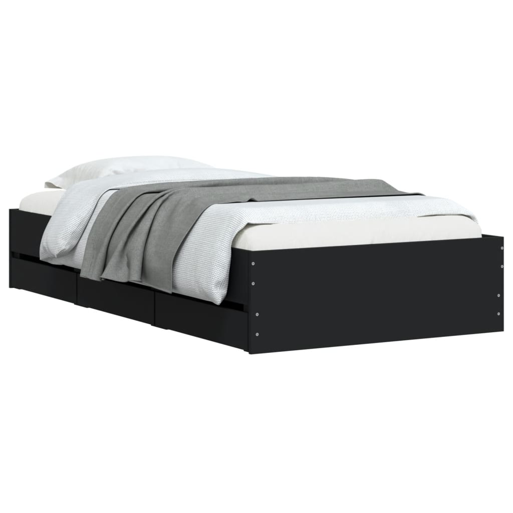 vidaXL Cadru de pat cu sertare, negru, 90x200 cm, lemn prelucrat vidaXL Cadru de pat cu sertare, negru, 90x200 cm, lemn prelucrat