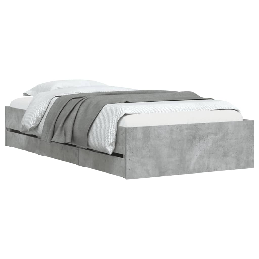 vidaXL Cadru de pat cu sertare, gri beton, 90x200 cm, lemn prelucrat vidaXL Cadru de pat cu sertare, gri beton, 90x200 cm, lemn prelucrat