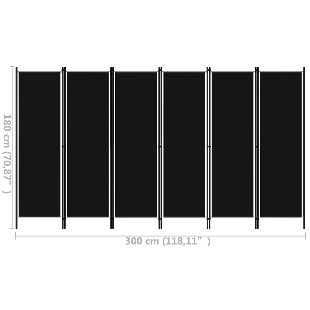 vidaXL Paravan de cameră cu 6 panouri, negru, 300 x 180 cm