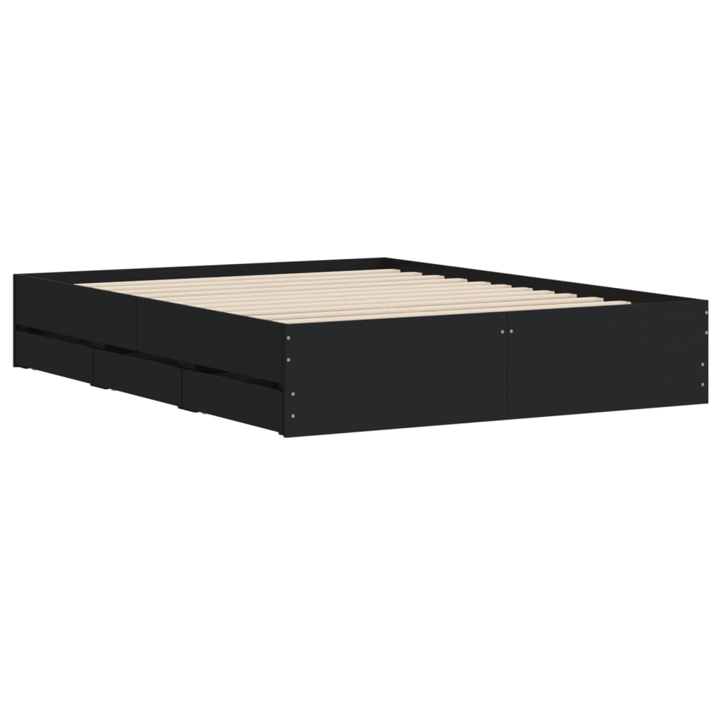 vidaXL Cadru de pat cu sertare, negru, 140x190 cm, lemn prelucrat vidaXL Cadru de pat cu sertare, negru, 140x190 cm, lemn prelucrat
