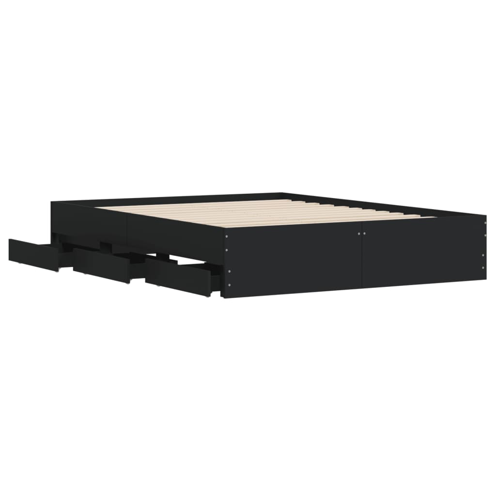 vidaXL Cadru de pat cu sertare, negru, 140x190 cm, lemn prelucrat vidaXL Cadru de pat cu sertare, negru, 140x190 cm, lemn prelucrat