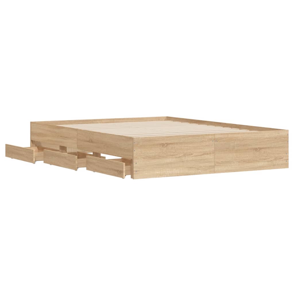 vidaXL Cadru de pat cu sertare stejar sonoma 140x190 cm lemn prelucrat