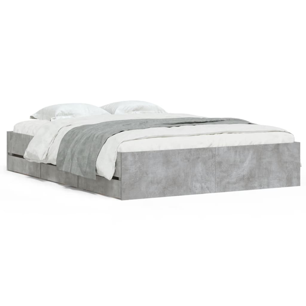 vidaXL Cadru de pat cu sertare, gri beton, 140x190 cm, lemn prelucrat vidaXL Cadru de pat cu sertare, gri beton, 140x190 cm, lemn prelucrat