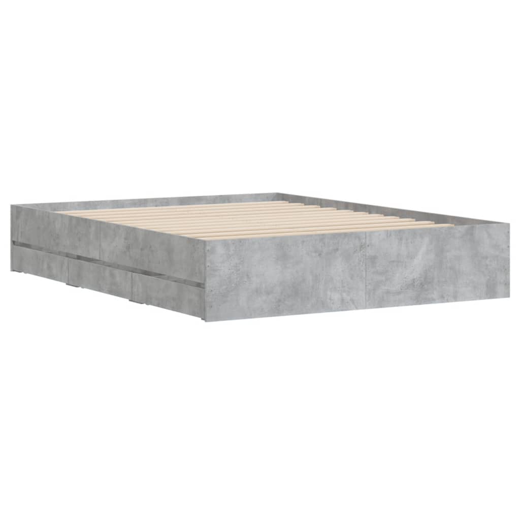 vidaXL Cadru de pat cu sertare, gri beton, 140x190 cm, lemn prelucrat vidaXL Cadru de pat cu sertare, gri beton, 140x190 cm, lemn prelucrat