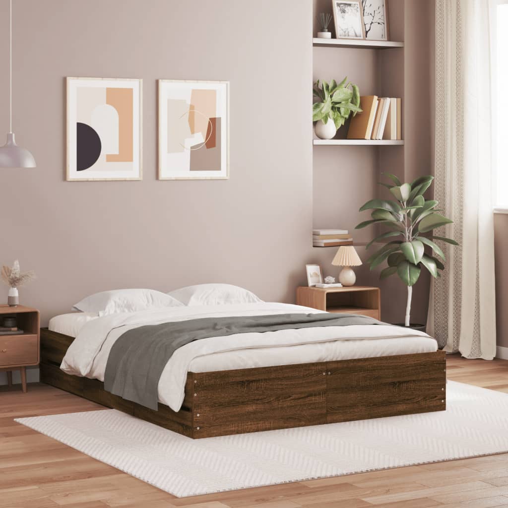 vidaXL Cadru de pat cu sertare, stejar maro, 140x190 cm lemn prelucrat vidaXL Cadru de pat cu sertare, stejar maro, 140x190 cm lemn prelucrat