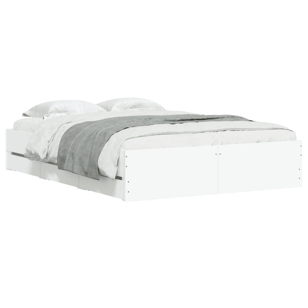 vidaXL Cadru de pat cu sertare, alb, 135x190 cm, lemn prelucrat vidaXL Cadru de pat cu sertare, alb, 135x190 cm, lemn prelucrat