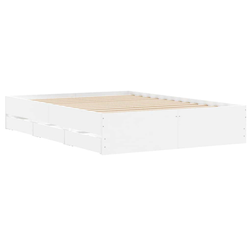 vidaXL Cadru de pat cu sertare, alb, 135x190 cm, lemn prelucrat vidaXL Cadru de pat cu sertare, alb, 135x190 cm, lemn prelucrat