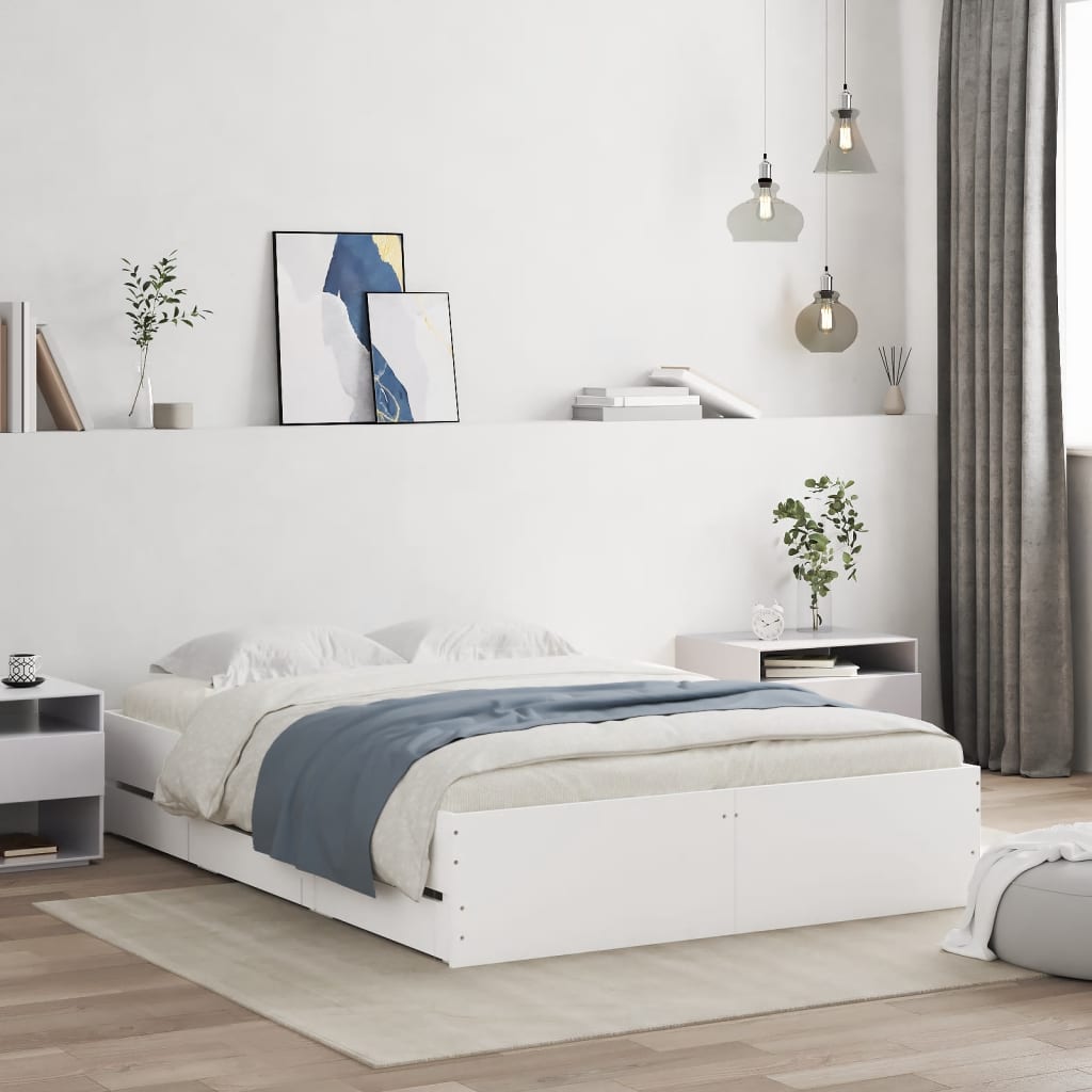 vidaXL Cadru de pat cu sertare, alb, 135x190 cm, lemn prelucrat vidaXL Cadru de pat cu sertare, alb, 135x190 cm, lemn prelucrat