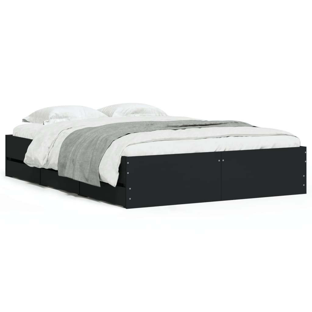 vidaXL Cadru de pat cu sertare, negru, 135x190 cm, lemn prelucrat vidaXL Cadru de pat cu sertare, negru, 135x190 cm, lemn prelucrat
