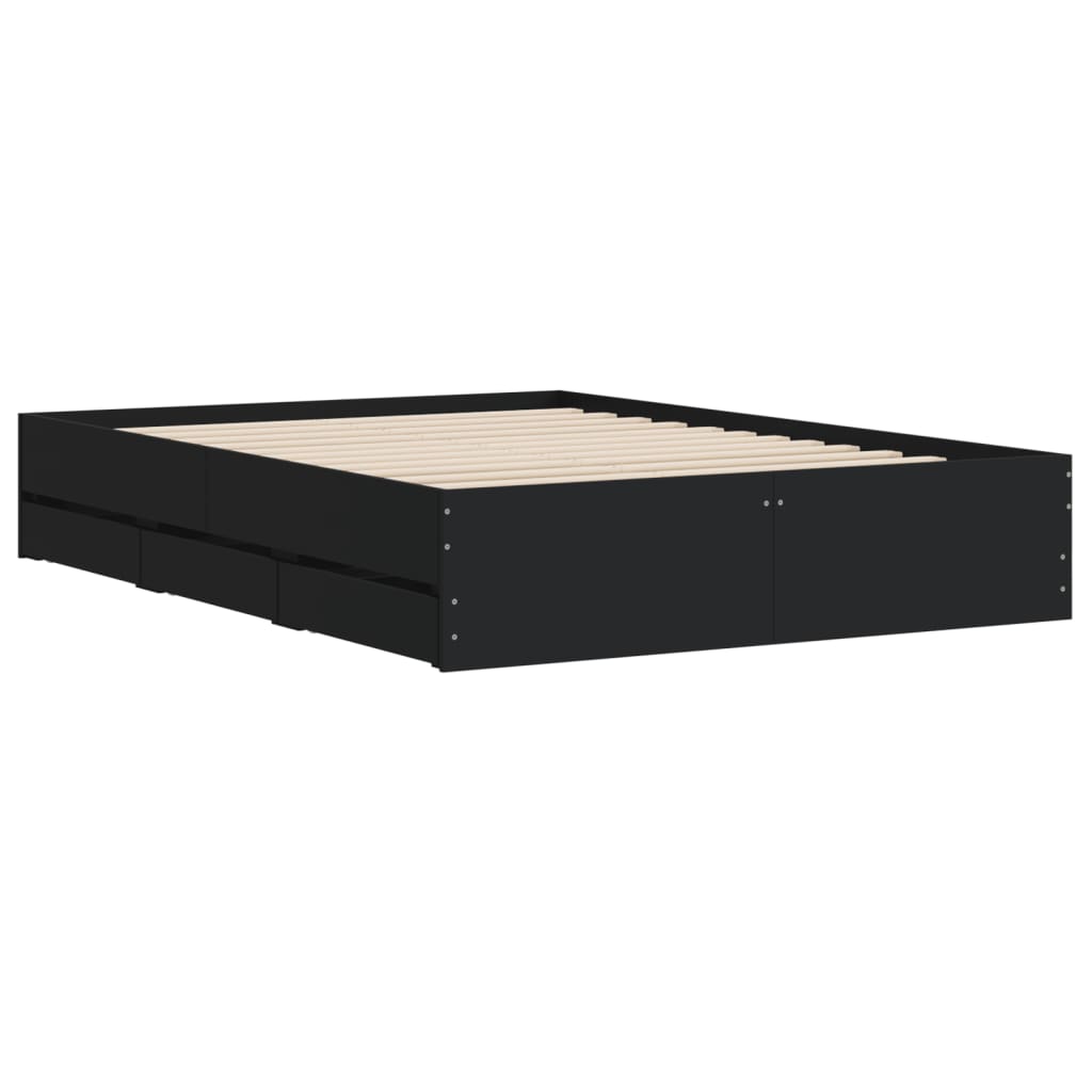 vidaXL Cadru de pat cu sertare, negru, 135x190 cm, lemn prelucrat vidaXL Cadru de pat cu sertare, negru, 135x190 cm, lemn prelucrat