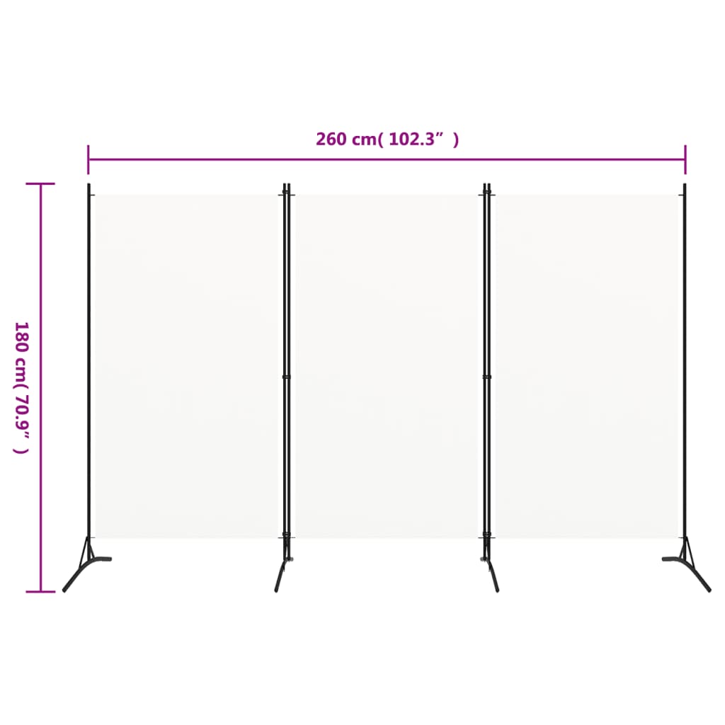 vidaXL Paravan de cameră cu 3 panouri, alb, 260 x 180 cm, textil vidaXL Paravan de cameră cu 3 panouri, alb, 260 x 180 cm, textil