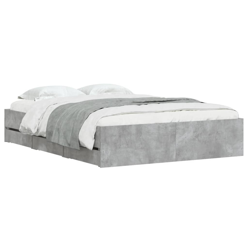 vidaXL Cadru de pat cu sertare, gri beton, 135x190 cm, lemn prelucrat vidaXL Cadru de pat cu sertare, gri beton, 135x190 cm, lemn prelucrat
