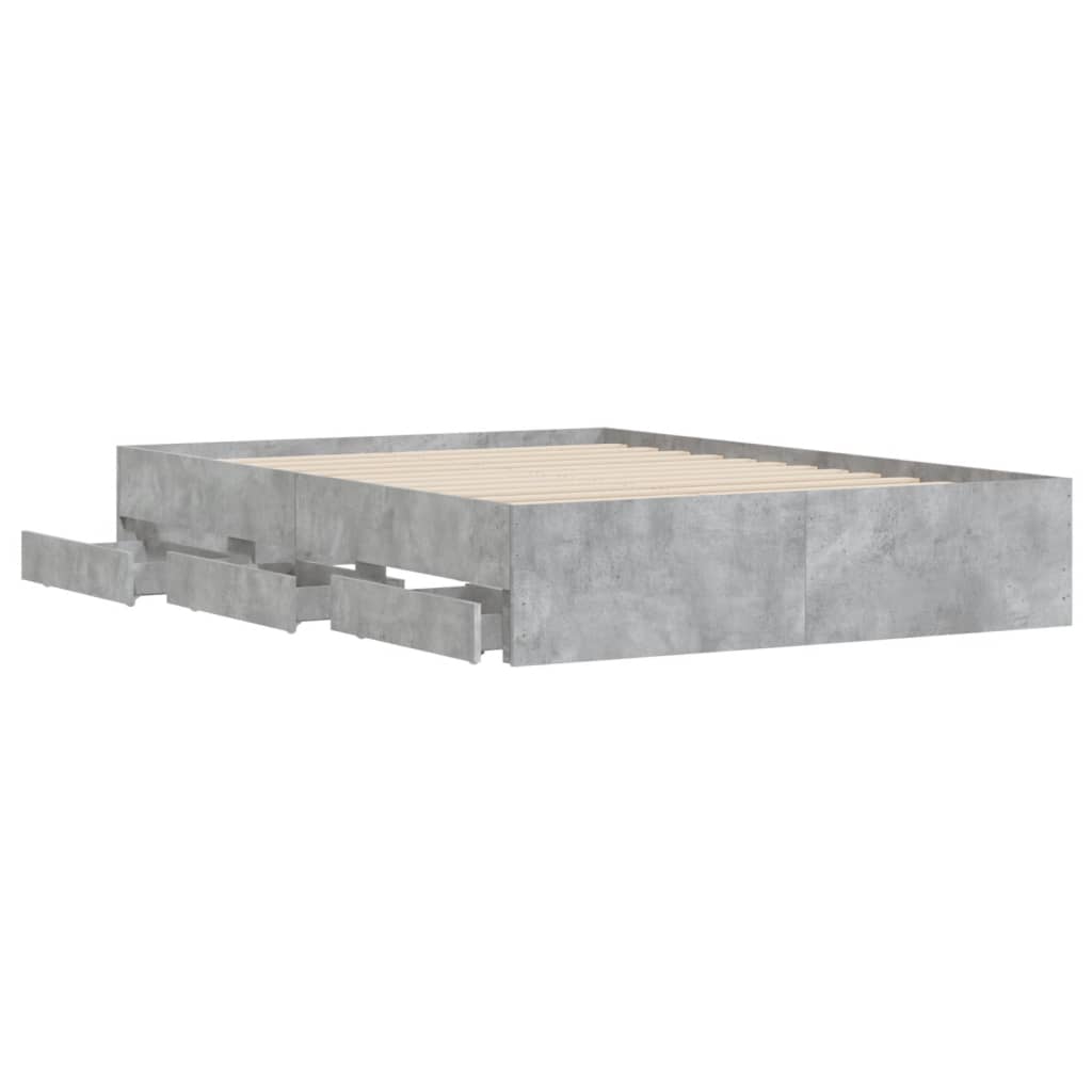 vidaXL Cadru de pat cu sertare, gri beton, 135x190 cm, lemn prelucrat vidaXL Cadru de pat cu sertare, gri beton, 135x190 cm, lemn prelucrat