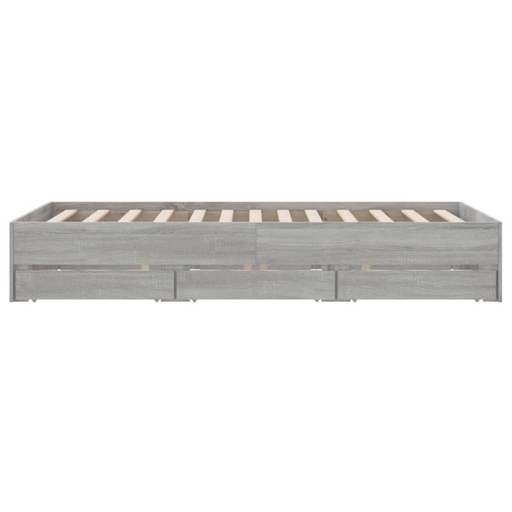 vidaXL Cadru de pat cu sertare, gri sonoma, 135x190 cm, lemn prelucrat