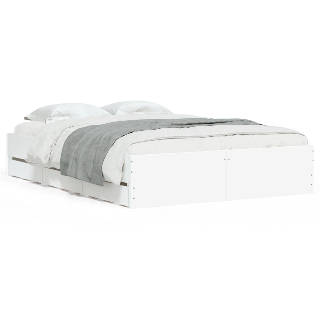 vidaXL Cadru de pat cu sertare, alb, 120x190 cm, lemn prelucrat vidaXL Cadru de pat cu sertare, alb, 120x190 cm, lemn prelucrat