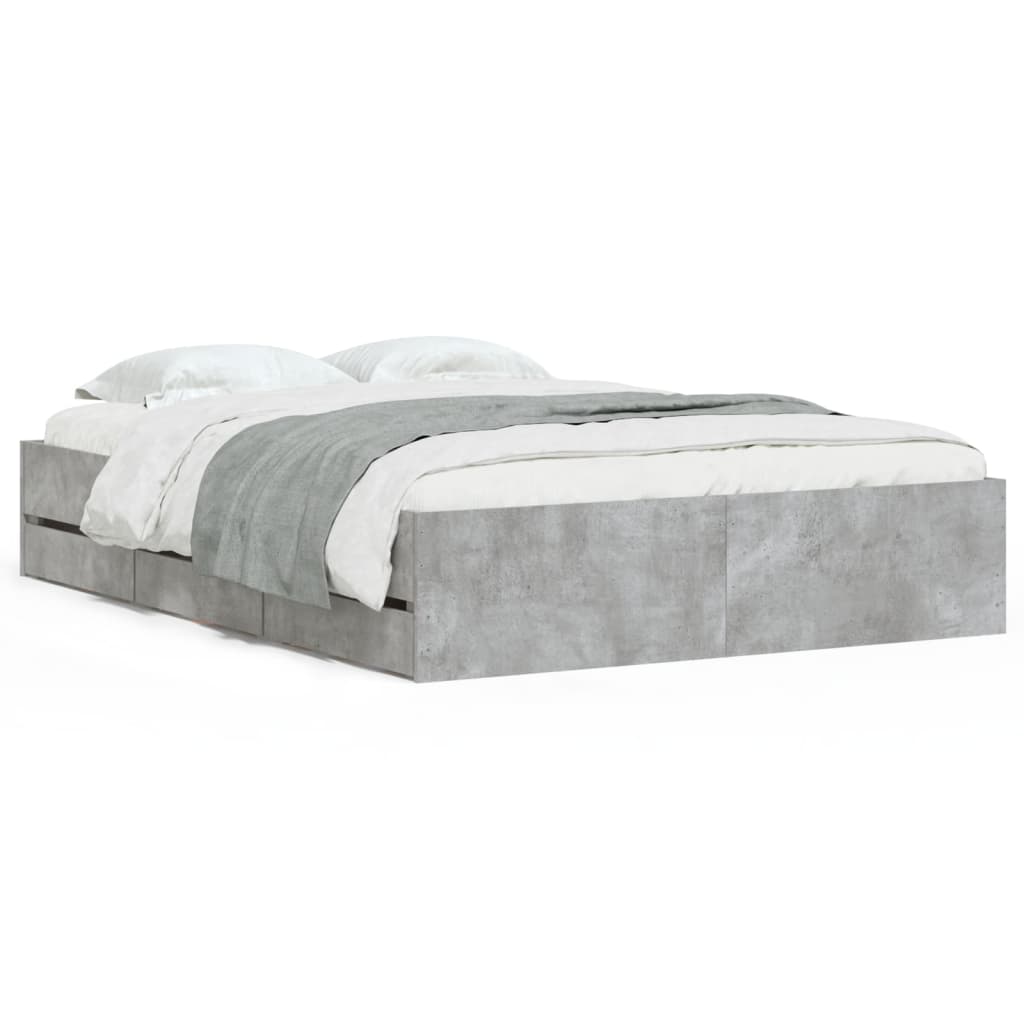 vidaXL Cadru de pat cu sertare, gri beton, 120x190 cm, lemn prelucrat vidaXL Cadru de pat cu sertare, gri beton, 120x190 cm, lemn prelucrat