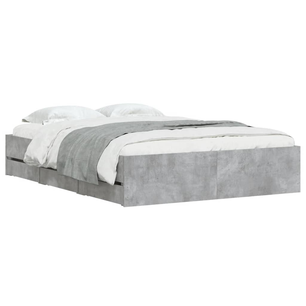 vidaXL Cadru de pat cu sertare, gri beton, 120x190 cm, lemn prelucrat vidaXL Cadru de pat cu sertare, gri beton, 120x190 cm, lemn prelucrat