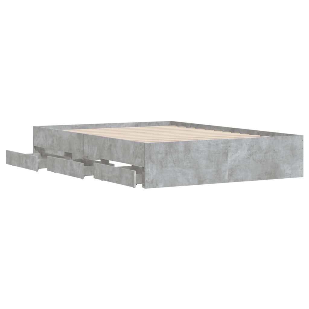 vidaXL Cadru de pat cu sertare, gri beton, 120x190 cm, lemn prelucrat vidaXL Cadru de pat cu sertare, gri beton, 120x190 cm, lemn prelucrat