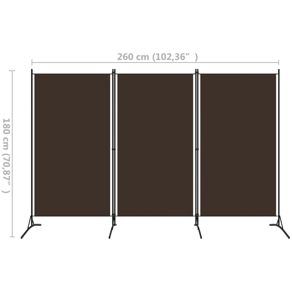 vidaXL Paravan de cameră cu 3 panouri, maro, 260 x 180 cm, textil vidaXL Paravan de cameră cu 3 panouri, maro, 260 x 180 cm, textil