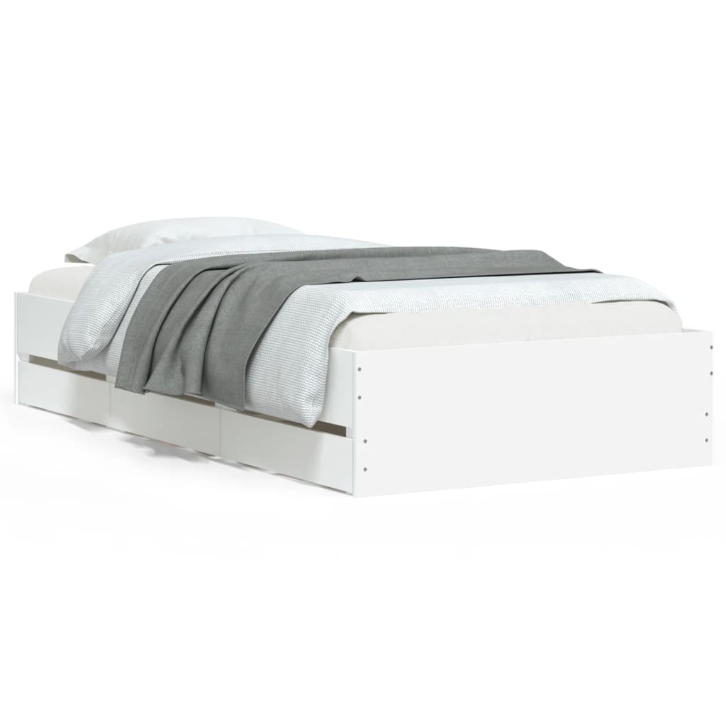 vidaXL Cadru de pat cu sertare, alb, 90x190 cm, lemn prelucrat vidaXL Cadru de pat cu sertare, alb, 90x190 cm, lemn prelucrat