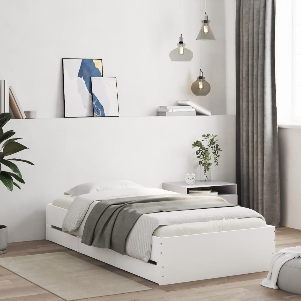 vidaXL Cadru de pat cu sertare, alb, 90x190 cm, lemn prelucrat vidaXL Cadru de pat cu sertare, alb, 90x190 cm, lemn prelucrat